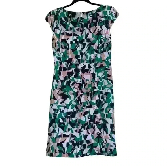 Ann Taylor Geometric Green Dress EUC Size 2 - Picture 2 of 11